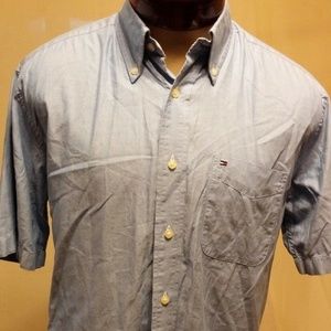 Tommy Hilfiger Men's Blue Short Sleeve Button-Down Shirt Size L Casual Style